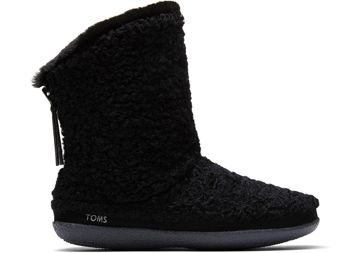 Toms Inez Faux Plush Shearling - Womens Slippers - Black - NZ - 812390JGZ